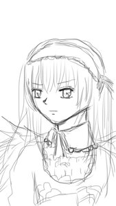 Rating: Safe Score: 0 Tags: 1girl closed_mouth frills greyscale hairband image lolita_hairband long_hair long_sleeves looking_at_viewer monochrome simple_background sketch solo suigintou upper_body white_background User: admin