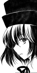 Rating: Safe Score: 0 Tags: 1girl bangs eyebrows_visible_through_hair greyscale hat image looking_at_viewer monochrome short_hair simple_background solo souseiseki umbrella white_background User: admin