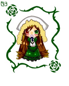 Rating: Safe Score: 0 Tags: 1girl brown_hair chibi dress flower frills full_body green_dress green_eyes hat head_scarf heterochromia image long_hair long_sleeves open_mouth red_eyes rose solo suiseiseki very_long_hair watering_can white_background User: admin