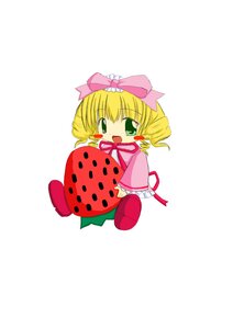 Rating: Safe Score: 0 Tags: 1girl blonde_hair blush bow chibi dress drill_hair food fruit green_eyes hina_ichigo hinaichigo image long_sleeves looking_at_viewer open_mouth pink_bow pink_dress short_hair simple_background smile solo strawberry white_background User: admin