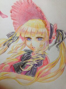 Rating: Safe Score: 0 Tags: 1girl bangs blonde_hair blue_eyes bonnet drill_hair eyebrows_visible_through_hair flower image long_hair looking_at_viewer marker_(medium) shinku simple_background solo traditional_media twin_drills twintails upper_body watercolor_(medium) User: admin