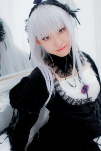 Rating: Safe Score: 0 Tags: 1girl bangs black_dress closed_mouth dress flower gothic_lolita hairband jewelry lace lips lolita_fashion long_hair long_sleeves looking_at_viewer necklace photo smile solo suigintou upper_body User: admin
