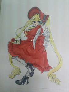 Rating: Safe Score: 0 Tags: 1girl blonde_hair blue_eyes bonnet bow dress drill_hair flower full_body image long_hair looking_at_viewer red_dress ringlets rose shinku shoes solo standing traditional_media twin_drills twintails very_long_hair User: admin