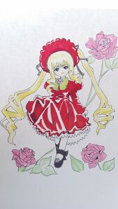 Rating: Safe Score: 0 Tags: 1girl black_footwear blonde_hair blue_eyes bonnet bow bowtie dress drill_hair flower frills full_body image long_hair long_sleeves looking_at_viewer pantyhose pink_flower pink_rose red_dress red_flower red_rose rose shinku shoes solo standing traditional_media twintails User: admin