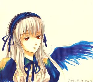 Rating: Safe Score: 0 Tags: 1girl bangs black_wings blue_ribbon feathered_wings feathers frills hairband image long_hair long_sleeves looking_at_viewer neck_ribbon puffy_sleeves red_eyes ribbon simple_background solo suigintou upper_body wings User: admin