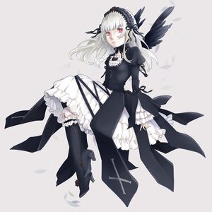 Rating: Safe Score: 0 Tags: 1girl black_legwear black_wings boots doll_joints dress feathered_wings feathers flower frills full_body gothic_lolita hairband image joints lolita_fashion lolita_hairband long_hair long_sleeves looking_at_viewer puffy_sleeves silver_hair solo striped suigintou wings User: admin