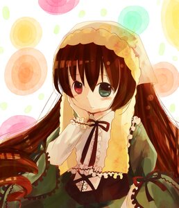 Rating: Safe Score: 0 Tags: 1girl bangs black_ribbon brown_hair dress frills green_dress green_eyes head_scarf heterochromia image long_hair long_sleeves looking_at_viewer red_eyes ribbon smile solo striped_background suiseiseki twintails very_long_hair User: admin