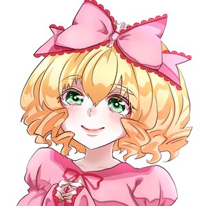 Rating: Safe Score: 0 Tags: 1girl blonde_hair blush bow curly_hair eyebrows_visible_through_hair frills green_eyes hair_between_eyes hair_bow hina_ichigo hinaichigo image juliet_sleeves long_sleeves looking_at_viewer pink_bow pink_dress puffy_sleeves sakurai_momoka short_hair smile solo striped striped_background upper_body vertical_stripes User: admin