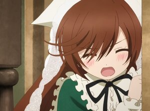 Rating: Safe Score: 0 Tags: 1girl blush brown_hair closed_eyes dress image long_hair open_mouth ribbon smile solo suiseiseki User: admin