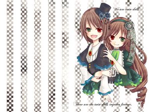 Rating: Safe Score: 0 Tags: 2girls :d brown_hair checkered checkered_background dress flower green_dress green_eyes hairband hat heterochromia image long_hair long_sleeves looking_at_viewer multiple_girls open_mouth pair red_eyes short_hair siblings sisters smile souseiseki suiseiseki top_hat twins User: admin