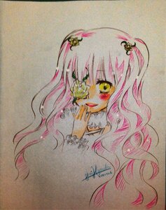 Rating: Safe Score: 0 Tags: 1girl artist_name bangs eyepatch hair_ornament image kirakishou long_hair long_sleeves looking_at_viewer photo pink_hair signature solo traditional_media upper_body watercolor_(medium) yellow_eyes User: admin