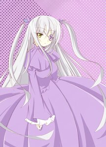 Rating: Safe Score: 0 Tags: 1girl barasuishou dress eyepatch frills green_eyes halftone halftone_background image long_hair long_sleeves looking_at_viewer polka_dot polka_dot_background purple_background purple_dress ribbon silver_hair solo very_long_hair yellow_eyes User: admin