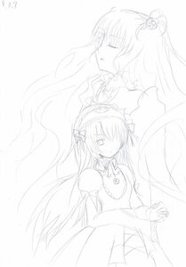 Rating: Safe Score: 0 Tags: 1girl blush dress flower frills greyscale image juliet_sleeves kirakishou long_hair long_sleeves looking_at_viewer monochrome pair sketch suigintou very_long_hair white_background wings User: admin