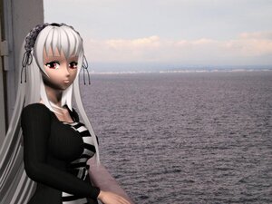 Rating: Safe Score: 0 Tags: 1girl black_ribbon hairband image long_hair long_sleeves looking_at_viewer outdoors red_eyes ribbon shirt solo suigintou white_hair User: admin