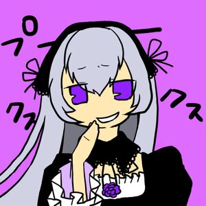 Rating: Safe Score: 0 Tags: 1girl dress flower frills grin hairband image long_hair long_sleeves looking_at_viewer purple_background purple_eyes rose silver_hair simple_background smile solo suigintou upper_body User: admin