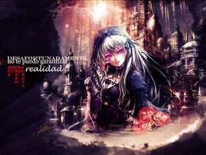 Rating: Safe Score: 0 Tags: 1girl dress flower hairband image lolita_hairband long_hair long_sleeves looking_at_viewer purple_eyes rose silver_hair solo suigintou User: admin