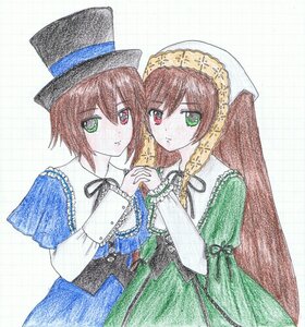 Rating: Safe Score: 0 Tags: 2girls blue_dress brown_hair dress frills green_dress green_eyes hat head_scarf heterochromia holding_hands image interlocked_fingers long_hair long_sleeves looking_at_viewer multiple_girls pair red_eyes short_hair siblings sisters souseiseki suiseiseki top_hat twins User: admin