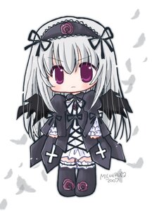 Rating: Safe Score: 0 Tags: 1girl black_legwear black_wings blush chibi dress feathers flower frills full_body gothic_lolita hairband image lolita_fashion lolita_hairband long_hair long_sleeves looking_at_viewer purple_eyes ribbon rose silver_hair solo suigintou thighhighs white_background wings User: admin