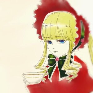 Rating: Safe Score: 0 Tags: 1girl bangs blonde_hair blue_eyes bonnet bow bowtie cup dress drill_hair flower green_bow image long_hair looking_at_viewer rose shinku sidelocks simple_background solo teacup yellow_background User: admin