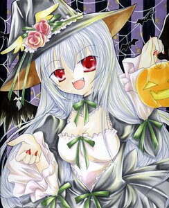 Rating: Safe Score: 0 Tags: 1girl acrylic_paint_(medium) dress fang fangs fingernails flower green_nails halloween hat image jack-o'-lantern long_hair marker_(medium) millipen_(medium) nail_polish open_mouth pumpkin red_eyes red_nails ribbon smile solo suigintou traditional_media witch_hat User: admin