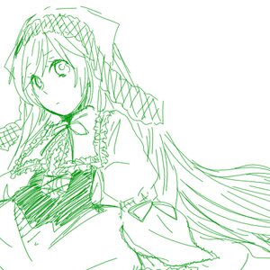 Rating: Safe Score: 0 Tags: 1girl bow braid dress green_theme holding image long_hair monochrome solo suiseiseki sword weapon User: admin