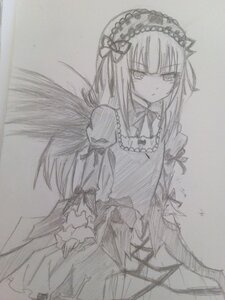 Rating: Safe Score: 0 Tags: 1girl dress frills graphite_(medium) greyscale hairband image lolita_hairband long_hair long_sleeves monochrome solo suigintou traditional_media wings User: admin