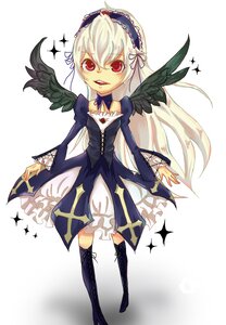 Rating: Safe Score: 0 Tags: 1girl black_wings boots cross-laced_footwear dress feathers frills full_body hairband image knee_boots long_hair long_sleeves open_mouth red_eyes ribbon solo sparkle standing suigintou wings User: admin