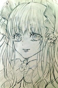 Rating: Safe Score: 0 Tags: 1girl bangs bow eyebrows_visible_through_hair flower graphite_(medium) hair_ornament hat image long_hair looking_at_viewer mob_cap monochrome rose shinku solo tears traditional_media User: admin