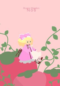 Rating: Safe Score: 0 Tags: 1girl blonde_hair bow dress flower green_eyes hair_bow hina_ichigo hinaichigo image leaf long_sleeves looking_at_viewer pantyhose pink_bow pink_dress plant short_hair solo striped striped_background vines User: admin