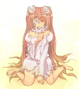 Rating: Safe Score: 0 Tags: 1girl barefoot blush dress flower frills hair_ornament image kirakishou long_hair pink_hair rose sitting solo very_long_hair wariza white_flower white_rose yellow_eyes User: admin