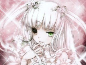 Rating: Safe Score: 0 Tags: 1girl eyepatch flower frills green_eyes hair_flower hair_ornament image kirakishou long_hair pink_rose rose solo sparkle thorns white_flower white_hair white_rose User: admin