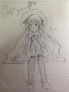 Rating: Safe Score: 0 Tags: 1girl dress image long_hair long_sleeves monochrome shinku sitting sketch solo striped umbrella vertical_stripes very_long_hair User: admin