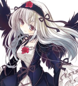 Rating: Safe Score: 0 Tags: 1girl black_wings blush dress flower frills hairband image lolita_fashion lolita_hairband long_hair long_sleeves looking_at_viewer red_flower red_rose ribbon rose silver_hair simple_background smile solo suigintou white_background wings User: admin