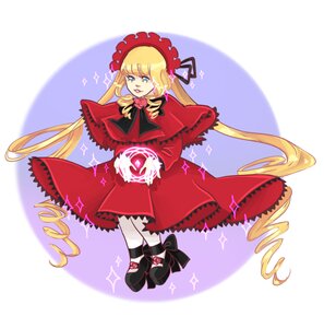 Rating: Safe Score: 0 Tags: 1girl blonde_hair blue_eyes bonnet bow capelet dress flower image long_hair long_sleeves red_capelet red_dress rose shinku shoes solo sparkle twintails very_long_hair User: admin