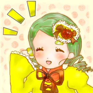 Rating: Safe Score: 0 Tags: 1girl ^_^ blush closed_eyes drill_hair flower green_hair image kanaria long_sleeves open_mouth polka_dot polka_dot_background rose smile solo twin_drills yellow_dress User: admin