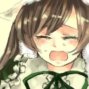 Rating: Safe Score: 0 Tags: 1girl blush brown_hair closed_eyes crying dress frills image long_sleeves open_mouth ribbon solo suiseiseki tears User: admin