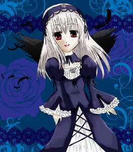 Rating: Safe Score: 0 Tags: 1girl :d black_dress black_wings blue_background detached_collar dress frills image juliet_sleeves long_hair long_sleeves looking_at_viewer open_mouth puffy_sleeves red_eyes rose smile solo suigintou wings User: admin