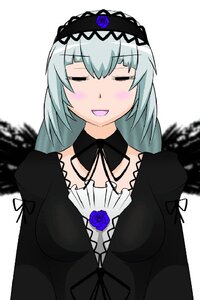 Rating: Safe Score: 0 Tags: 1girl black_dress blue_flower blue_rose blurry blush closed_eyes dress flower frills gothic_lolita hairband image lolita_fashion lolita_hairband long_hair long_sleeves open_mouth rose silver_hair smile solo suigintou upper_body white_background User: admin