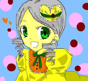 Rating: Safe Score: 0 Tags: 1girl apple balloon blue_background dress drill_hair food fruit green_eyes hat heart image kanaria long_sleeves looking_at_viewer open_mouth smile solo twin_drills upper_body User: admin