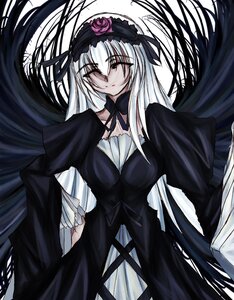 Rating: Safe Score: 0 Tags: 1girl black_dress black_ribbon black_wings dress frills hairband image long_hair long_sleeves puffy_sleeves ribbon rose silver_hair simple_background solo suigintou very_long_hair white_background wings User: admin