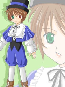 Rating: Safe Score: 0 Tags: 1girl blue_dress brown_hair collar dress frills green_eyes hat heterochromia image long_sleeves looking_at_viewer pantyhose parted_lips red_eyes ribbon short_hair simple_background solo souseiseki standing top_hat User: admin