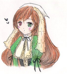 Rating: Safe Score: 0 Tags: 1girl bangs black_ribbon blush brown_hair bug butterfly dress eyebrows_visible_through_hair frills green_dress green_eyes heterochromia image insect long_hair long_sleeves red_eyes simple_background solo suiseiseki traditional_media upper_body very_long_hair watercolor_(medium) white_background User: admin
