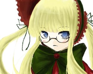 Rating: Safe Score: 0 Tags: 1girl bangs blonde_hair blue_eyes blush bonnet bow bowtie dress flower glasses green_bow image long_hair long_sleeves looking_at_viewer rose shinku simple_background solo upper_body white_background User: admin