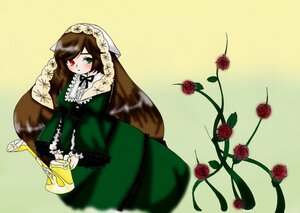 Rating: Safe Score: 0 Tags: 1girl brown_hair dress flower frills green_dress green_eyes heterochromia image long_hair long_sleeves pink_rose red_eyes red_flower red_rose rose solo souseiseki suiseiseki thorns watering_can yellow_background User: admin