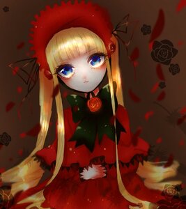 Rating: Safe Score: 0 Tags: 1girl blonde_hair blue_eyes bonnet bow bowtie dress flower green_bow image long_hair long_sleeves looking_at_viewer petals red_capelet red_dress red_flower red_rose rose rose_petals shinku solo twintails very_long_hair User: admin