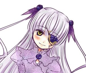 Rating: Safe Score: 0 Tags: 1girl auto_tagged barasuishou blush dress eyepatch flower image long_hair long_sleeves looking_at_viewer purple_dress ribbon rose silver_hair simple_background smile solo two_side_up white_background yellow_eyes User: admin