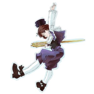 Rating: Safe Score: 0 Tags: 1girl boots brown_footwear brown_hair full_body hat heterochromia image long_sleeves pantyhose solo souseiseki top_hat weapon white_legwear User: admin