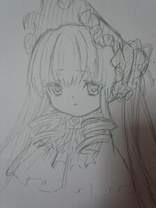 Rating: Safe Score: 0 Tags: 1girl bangs closed_mouth drill_hair eyebrows_visible_through_hair flower greyscale image long_hair looking_at_viewer monochrome rose shinku simple_background sketch solo traditional_media upper_body User: admin