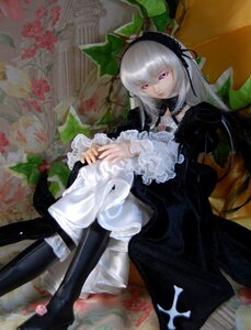 Rating: Safe Score: 0 Tags: 1girl doll dress flower frilled_sleeves frills hairband long_hair long_sleeves looking_at_viewer pink_eyes rose silver_hair sitting solo suigintou very_long_hair wings User: admin