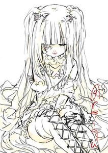 Rating: Safe Score: 0 Tags: 1girl blunt_bangs boots cross-laced_footwear dress flower frills hair_flower hair_ornament image kirakishou long_hair monochrome sitting solo striped thigh_boots thighhighs two_side_up User: admin